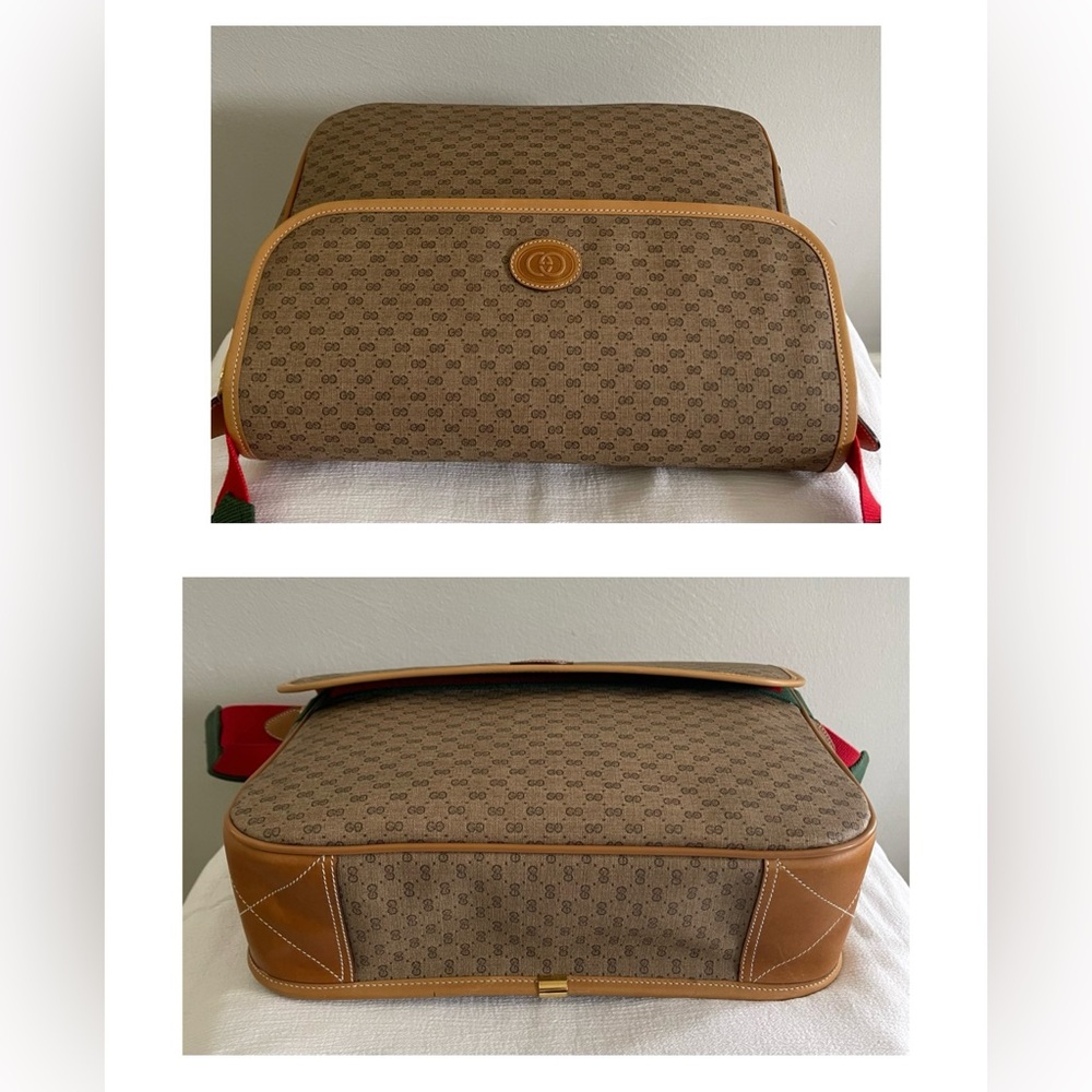 Pristine Vtg Gucci Tan PVC Micro GG Monogram Messenger Shoulder Bag & Pouch - Picture 8 of 16